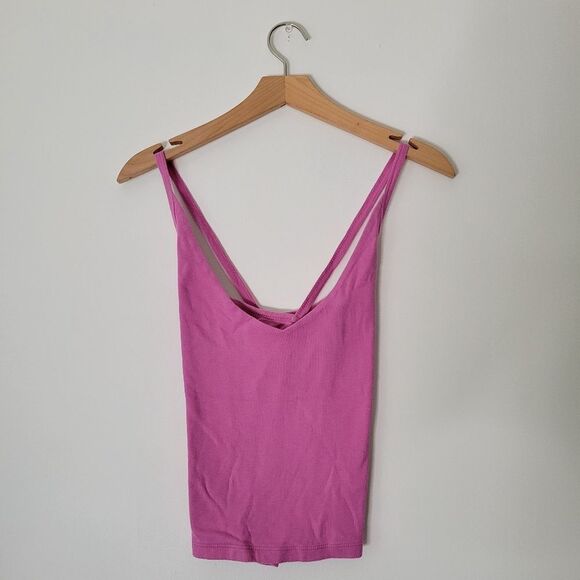 Moda International Pink Cross Strap Tank Cami Top Pink/Purple M 100% Cotton - Picture 2 of 6